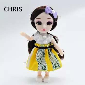 1/12 мини-кукла BJD, подвижная, милая, пухлая фигурка с платьем, шпилька, модная игрушка принцессы «сделай сам», подарок на день рождения для девочек жёлтый/белый
