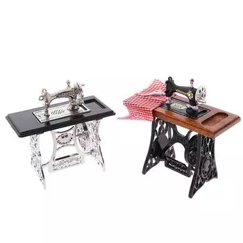 1:12 Мини-швейная машинка для мебели для кукольного домика с ножницами для декора кукольного домика жёлтый