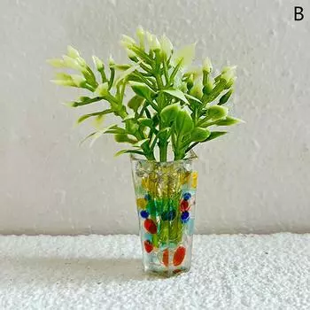 1:12 миниатюр кукольных домиков, стеклянная ваза, модель кукольного домика, аксессуары, декор, игрушка, зеленые растения, украшения, подарки, поделки as the picture