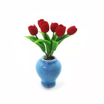 1/12 Miniature Scene Shooting Props Blue Porcelain Vase Tulip Flower Arrangement Pot Accessories Micro Landscape красный