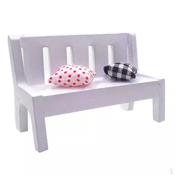 1/12 Миниатюрная деревянная двойная скамейка ручной работы с набором подушек для сада фей