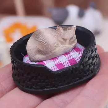 1/12 Миниатюрная фигурка кошки для украшения кекса с гнездом Модель животного для микропейзажа своими руками