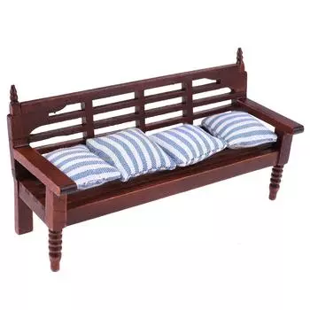 1:12 Миниатюрная мебель, кукольный домик, деревянный диван с 4 подушками для кукол, детская игрушка для ролевых игр, кукольный домик, миниатюрная мебель wood sofa 4pcs pillows