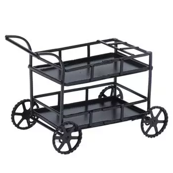 1:12 Миниатюрная обеденная тележка для кукольного домика, аксессуары для имитации металлической миниатюрной кухонной тележки для