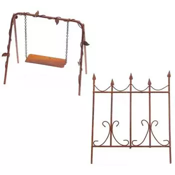1:12 Миниатюрные качели из кованого железа, кованый забор из ржавчины, качели, мебель, модель для дома, декор, игрушка, кукольный дом, аксессуары swing and fence