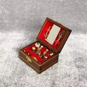 1:12 Миниатюрных аксессуаров для кукольного домика Мини Деревянная шкатулка для украшений Модель Игрушки для украшения кукольного домика Винтажная шкатулка для драгоценностей