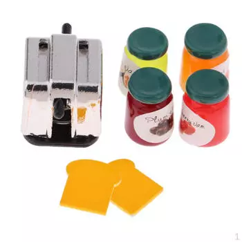 1:12 миниатюрных баночек для кукольного домика (4шт) и ломтики для хлебопечки (2PCS), Еда