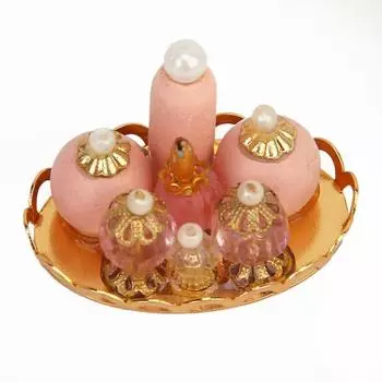 1:12 миниатюрных флаконов для духов в масштабном кукольном домике с золотым подносом розовый