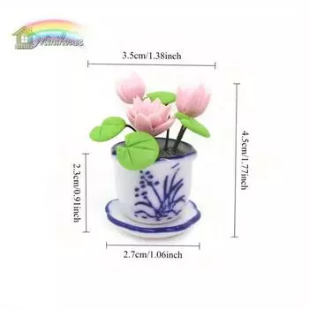 1:12 Миниатюрных глиняных цветка Миниатюрный цветок в горшке Керамический горшок Модель лотоса Цветок Бонсай Сад Домашнее украшение A