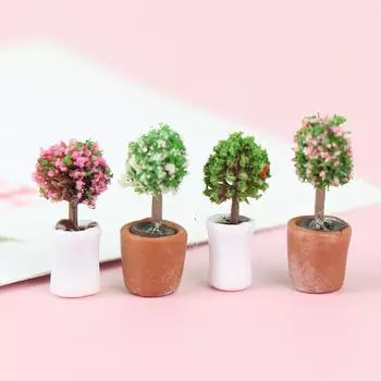 1:12 Миниатюрных кукольных домиков Мини-дерево в горшке Зеленое растение в горшке Домашний декор A