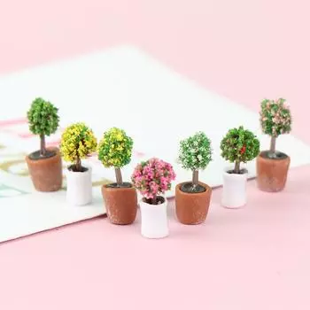 1:12 Миниатюрных кукольных домиков Мини-дерево в горшке Зеленое растение в горшке Домашний декор