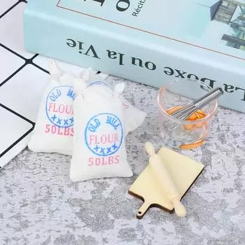 1:12 миниатюрных кукольных домиков, мука, соль, мешочки, взбивалка, скалка, аксессуары для модели