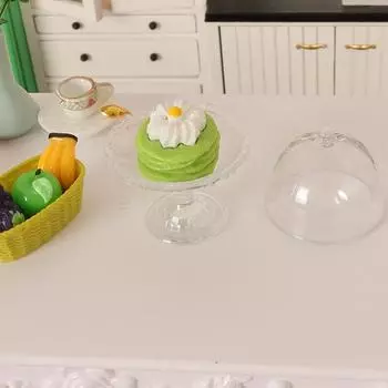 1:12 миниатюрных кукольных домиков, прозрачный высокий поднос для десерта с крышкой, поднос для торта и фруктов, кухонный декор, игрушечные аксессуары для кукольного домика