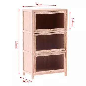 1:12 Миниатюрный деревянный книжный шкаф для кукольного домика, 3-х уровневая полка, мебель для кабинета, игрушки
