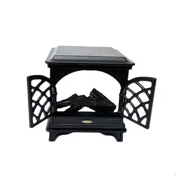 1/12 Миниатюрный камин для кукольного домика Фотореквизит для декора гостиной и кабинета чёрный