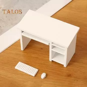 1:12 Миниатюрный компьютерный стол для кукольного домика Мини-мебель Компьютерный стол с мышкой и клавиатурой Модель для кукольного домика Аксессуары белый