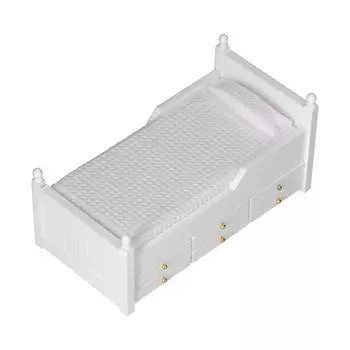 1:12 Миниатюрный кукольный домик Березовая кровать Мини-мебель Украшения для кукольного дома Аксессуары Белый