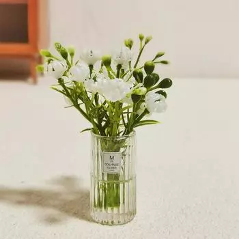 1:12 Миниатюрный кукольный домик Букет Горшечные растения Настольные цветы Зелень Бонсай Модель Настольные украшения для установки на транспортное средство Домашний декор белый