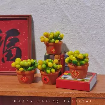 1:12 миниатюрный кукольный домик, мини-искусственное оранжевое растение в горшке, имитация бонсай, домашний декор для дома, гостиной, офиса, спальни