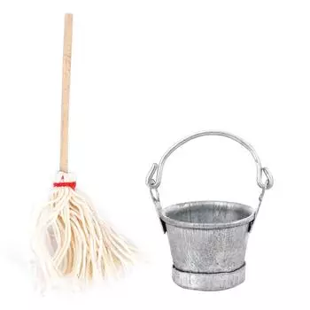 1:12 Миниатюрный кукольный домик Миниатюрный набор швабры и ведра Аксессуар Мебель Очищающая игрушка