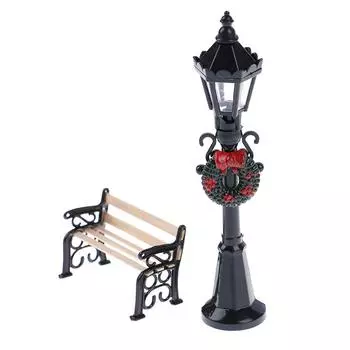 1/12 миниатюрный кукольный домик в рождественском парке, уличный фонарь и скамейка, кукольный декор, садовый декор