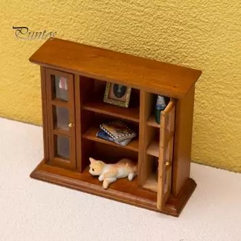 1:12 миниатюрный шкаф с двойными дверями, многослойная ручка, высокая имитация, миниатюрная мебель «сделай сам», книжный шкаф, витрина, полка, аксессуары для кукольного домика