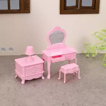 1:12 Миниатюрный туалетный столик для кукольного домика с зеркалом, прикроватный столик, стул, туалетный столик, домашний декор, игрушечный кукольный домик, аксессуары белый