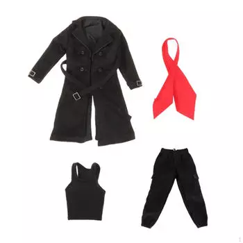 1/12 Мужской плащ Фигурки Ветровка Фигурка Костюм для 6 дюймов Black Vest