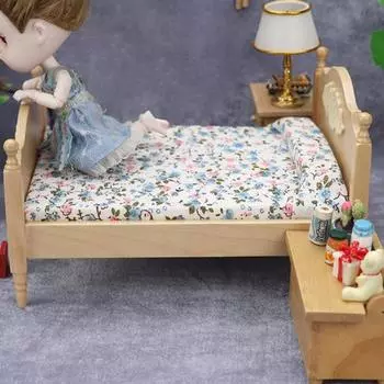 1:12 Новинка Высокое снижение Яркие Цвета Кукольный Дом Кровать DIY Кукольный Дом Двойной Мини Мебель Модель для Микро Ландшафта