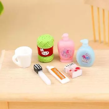 1:12 принадлежностей для ванной комнаты в кукольном домике: зубная щетка, зубная паста, полотенце, шампунь, набор для мытья