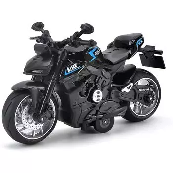 1/12 Pull Back V4 игрушки для мотоциклов, подарок с музыкальным освещением, игрушка для мотоциклов Street Fighter для мальчиков в возрасте от 3 до 12 лет 1/12-Size:14*8*7cm чёрный