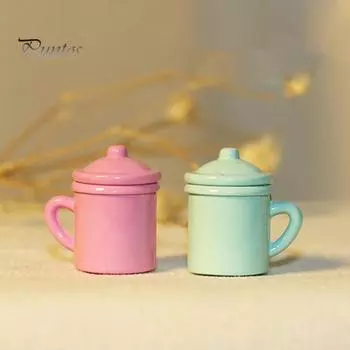 1/12 Ретро миниатюрная чашка из сплава, кукольный домик, кружка для ополаскивания ванной комнаты с крышкой для детей белый