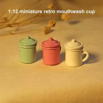 1/12 Ретро миниатюрная чашка из сплава, кукольный домик, кружка для ополаскивания ванной комнаты с крышкой для детей белый