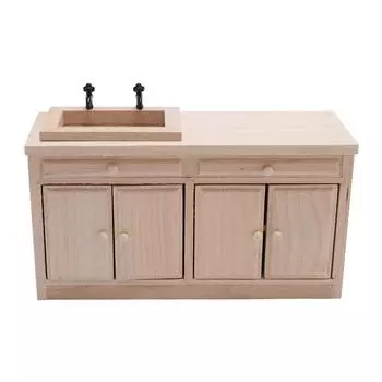 1/12 Scale Basin Sink Miniature Washbasin Cabinet Wood Simulation Furniture Sink for Doll House Acce