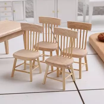 1/12 Scale Doll House Decor Decorative Tiny Wooden Miniature Chair Dollhouse Furniture Table Dining Room