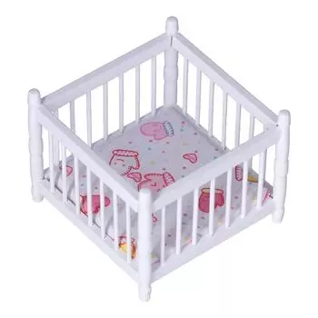 1:12 Scale Wooden Dollhouse Baby Crib DIY Miniature Dollhouse Furnishings AccessoriesWhite