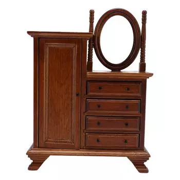 1:12 Scale Wooden Dollhouse Makeup Dressing Table with Mirror Openable Door 4 Drawers Miniature Doll