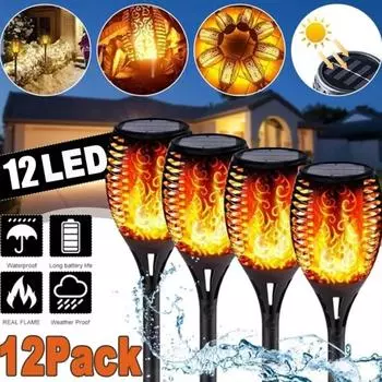 1-12 шт. 12 светодиодов солнечный факел мерцающий свет водонепроницаемый садовый декоративный светильник для улицы лужайка дорожка двор патио напольный светильник 1Pc