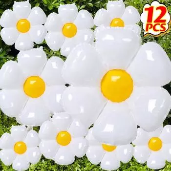 1/12 шт., белые ромашки, подсолнухи, гелиевые воздушные шары, фольгированные шары для детского душа, дня рождения, вечеринки, свадьбы, декора, принадлежности 1PC