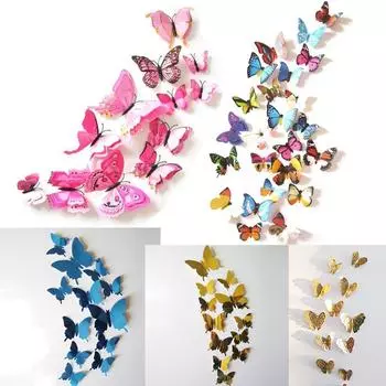 1/12 шт. наклейки на стену наклейка бабочки 3D зеркало настенное искусство домашний декор акриловый DIY 1PC