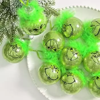 1/12 шт. Рождественские шары, украшения, пластиковые, зеленые, эльфийские, рождественские шары, подвесные, пушистые, шаровые украшения для украшения рождественской елки 1pc