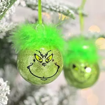 1/12 шт. Рождественские шары, украшения, пластиковые, зеленые, эльфийские, рождественские шары, подвесные, пушистые, шаровые украшения для украшения рождественской елки 1pc