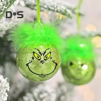 1/12 шт. Рождественские шары, украшения, пластиковые, зеленые, эльфийские, рождественские шары, подвесные, пушистые, шаровые украшения для украшения рождественской елки 1pc