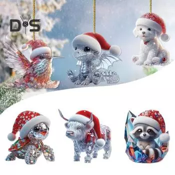 1/12 шт. рождественские украшения в виде животных, 2D, искусственные хрустальные животные, подвесное украшение на рождественскую елку, красочное акриловое украшение для праздничного декора дома и офиса L