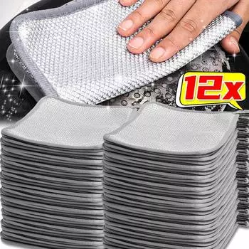 1/12 шт. трехслойные серебряные проволочные тряпки, утолщенные салфетки для мытья посуды, подвесные губки для мытья посуды, кухонные чистящие средства