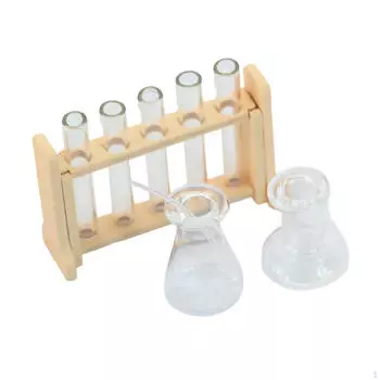 1/12 Стеклянные пробирки и деревянная стойка для миниатюрных лабораторий бежевый