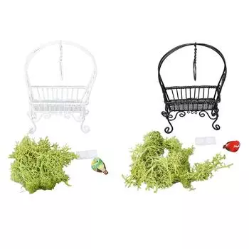 1: 12 стоячих колец для птиц, металлическая конструкция, декоративные миниатюрные отдельно стоящие качели для птиц с искусственным покрытием White