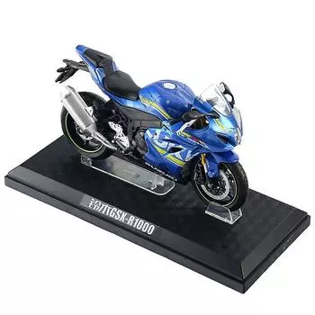 1/12 Suzuki Alloy Diecast GSX-R1000 Модель мотоцикла Игрушка 17 см Внедорожный мотор Украшения Модель с коробкой Пластиковый кронштейн Основание синий