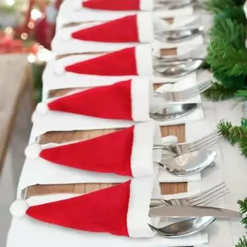 1-12pc Christmas Fork Knife Cutlery Holder Bag Pocket/Mini Lollipop Santa Claus Hats Lollypop Cap Christmas Table Decor New Year