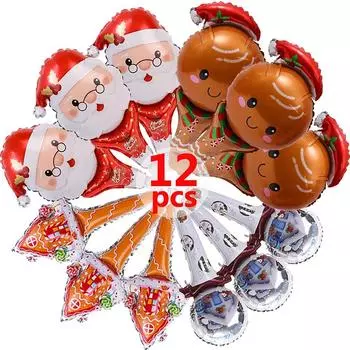 1-12 шт. Рождественские алюминиевые фольгированные шары Санта-Клаус, снеговик, лось, палочки для воздушных шаров, елочные украшения, детские игрушки, праздничные украшения для вечеринок About 46cm